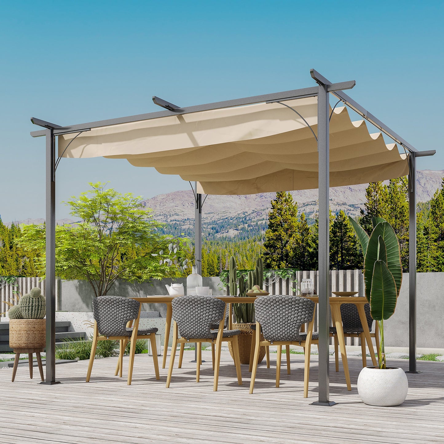 3 X 3M Metal Pergola With Retractable Roof