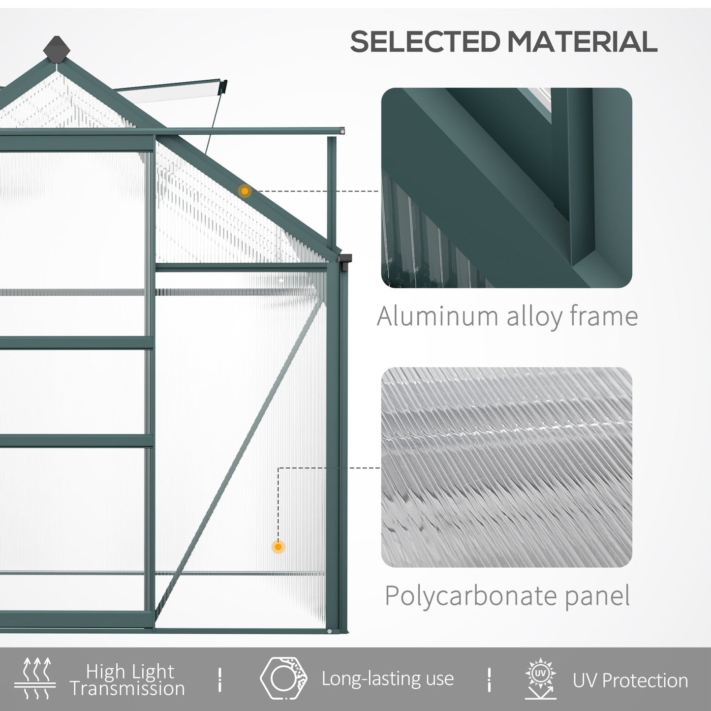 Outsunny Clear Polycarbonate Greenhouse Large Walk-In Green House Garden Plants Grow Galvanized Base Aluminium Frame W/ Slide Door (6 X 10Ft)