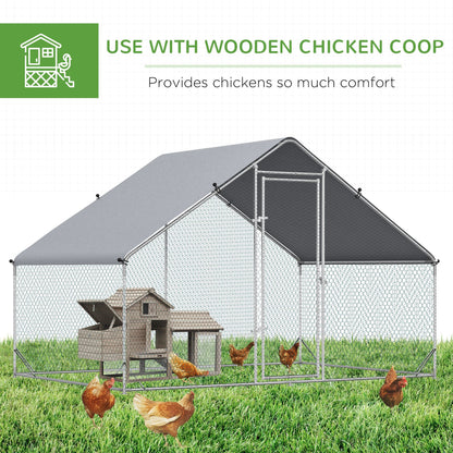 PawHut Walk In Chicken Run Galvanized Chicken Coop Hen Poultry House Cage Rabbit Hutch Pet Playpen Backyard With Water-Resist Cover