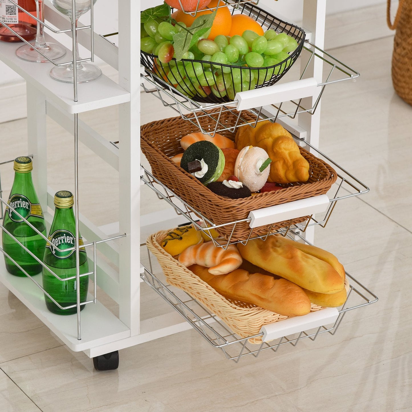 Medium-density fibreboard Multifunction Kitchen Island Trolley White