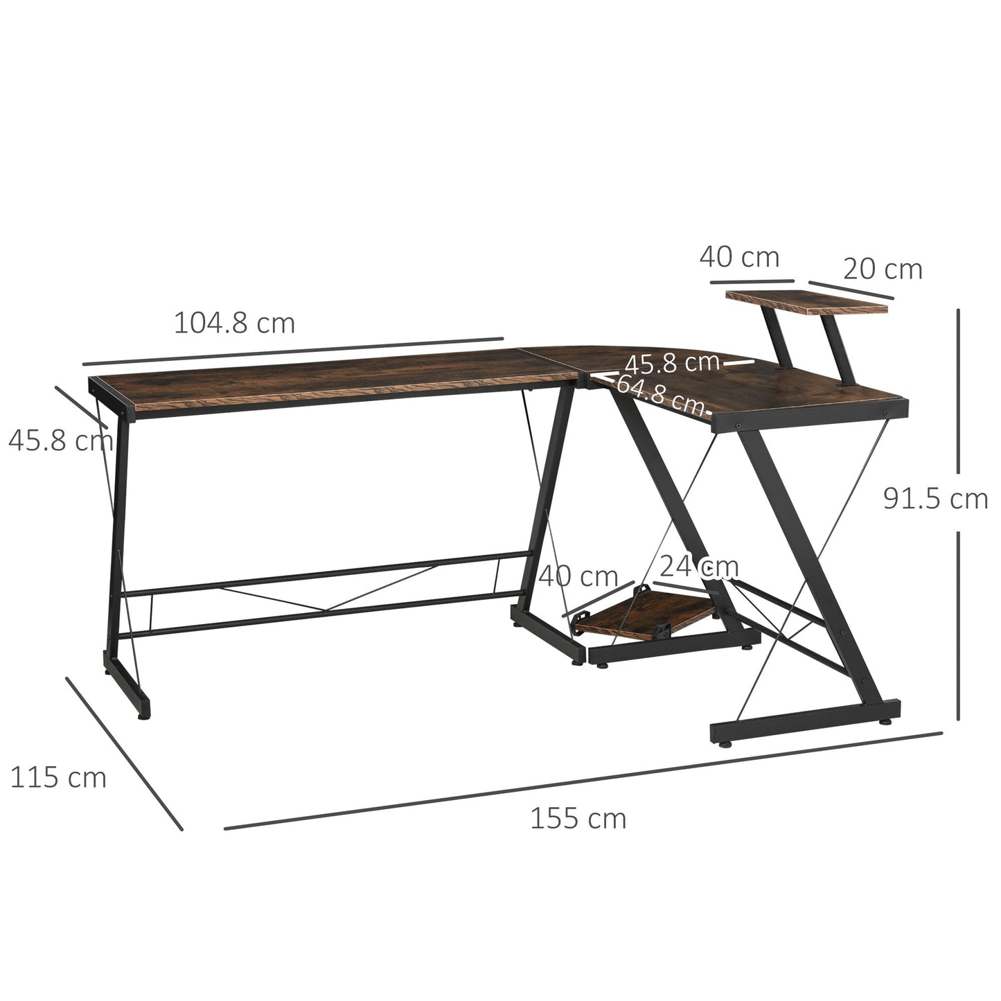 Homcom L Shaped Computer Desk Round Corner Gaming Table Workstation With Storage Shelf Cpu Stand For Home Office