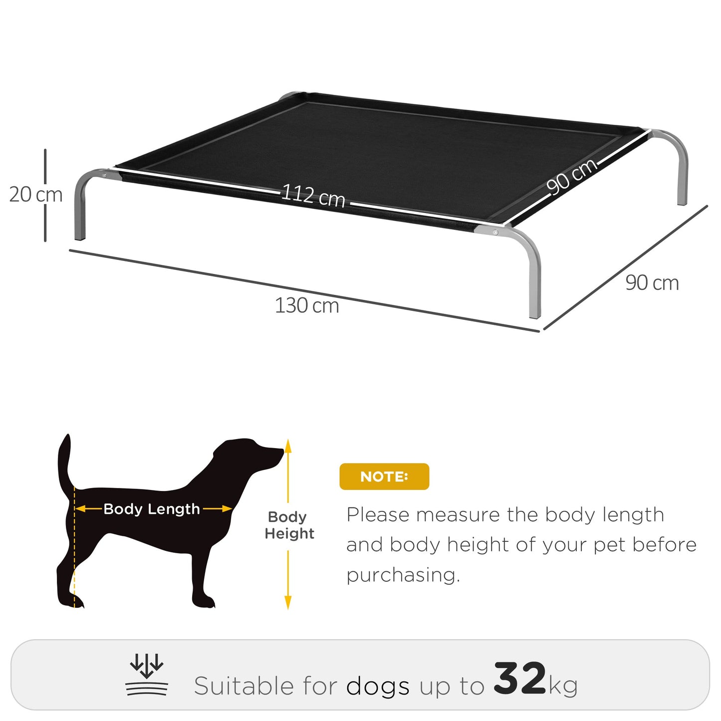 PawHut Elevated Pet Bed Cooling Raised Cot-Style Bed for Large Sized Dogs with Non-slip Pads Steel Frame Breathable Mesh Fabric