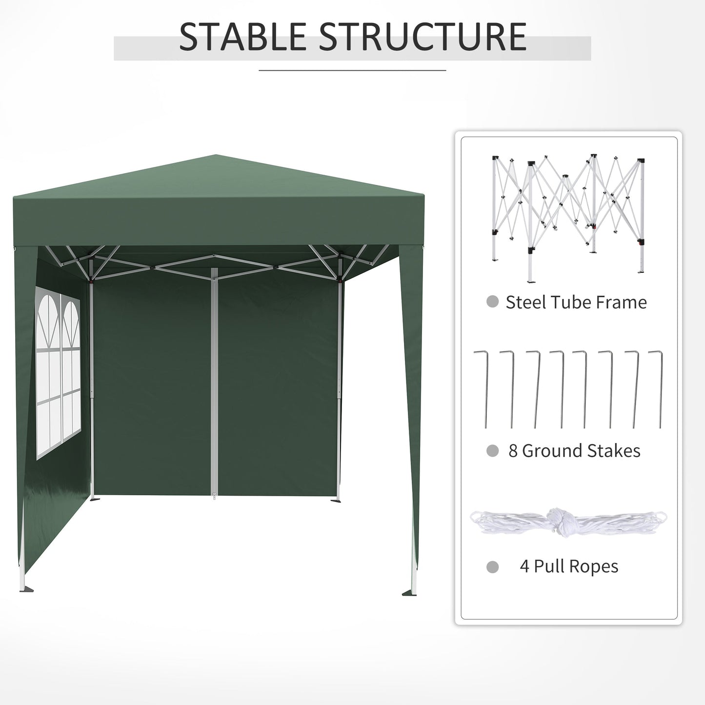 2m x 2m Garden Pop Up Gazebo Marquee Party Tent Wedding Awning Canopy New With free Carrying Case Green + Removable 2 Walls 2 Windows