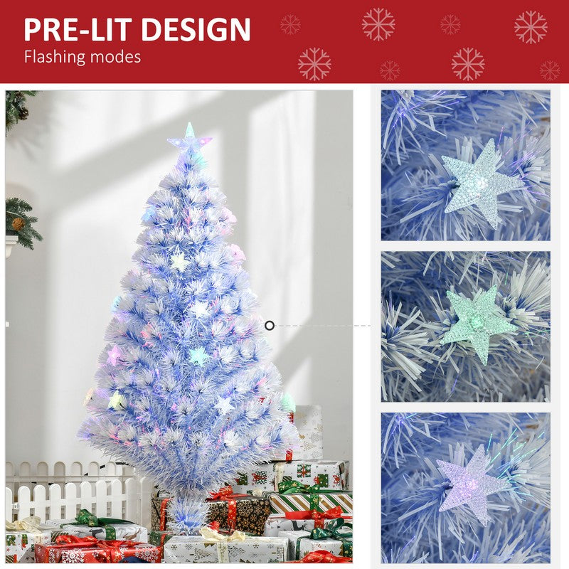 Homcom 4FT Artificial Fibre Optic Christmas Tree Seasonal Decoration with LED Lights Pre-Lit Easy Store White Blue