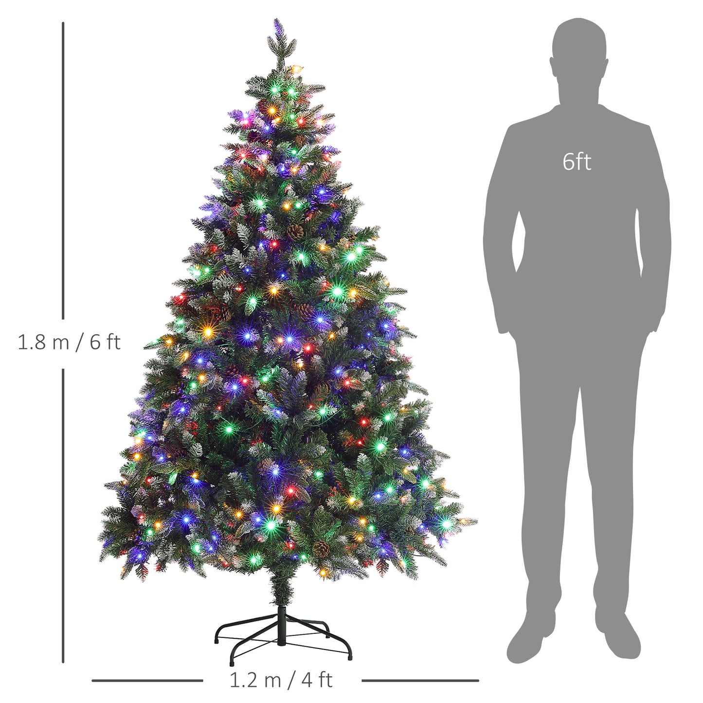 6ft Prelit Christmas Tree Artificial - White Frosted Green with LED Lights Multicoloured 1078 Tips