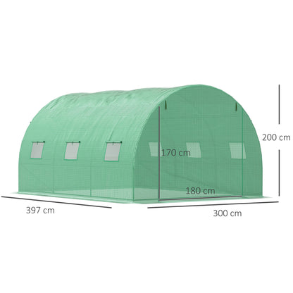 Outsunny Walk-In Tunnel Greenhouse With Pe Cover Zipper Door & Roll Up Window Green