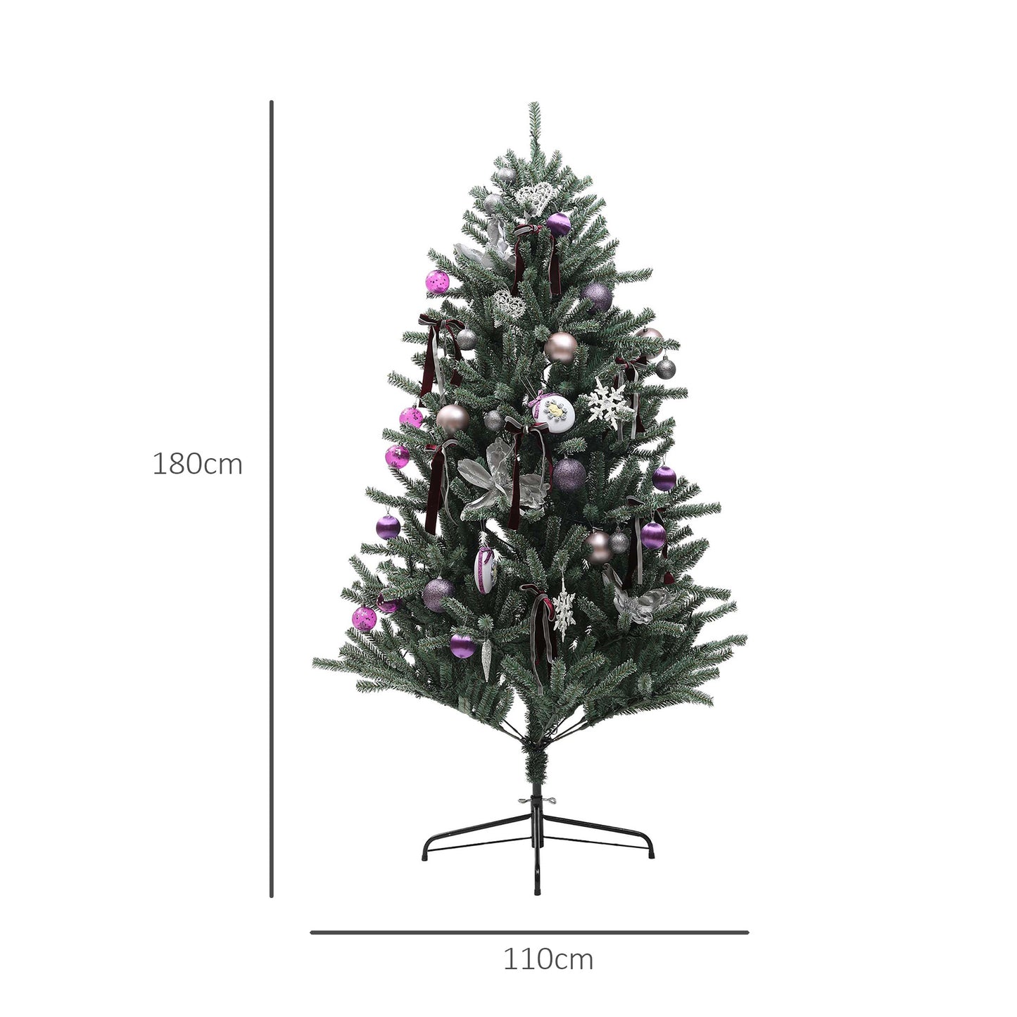 6ft Decorated Christmas Tree Artificial - Dark Green with LED Lights Warm White 796 Tips