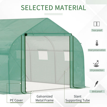 3.47 x 3 x 2m Walk-in Tunnel Greenhouse w/ Roll Up Door and 6 Windows