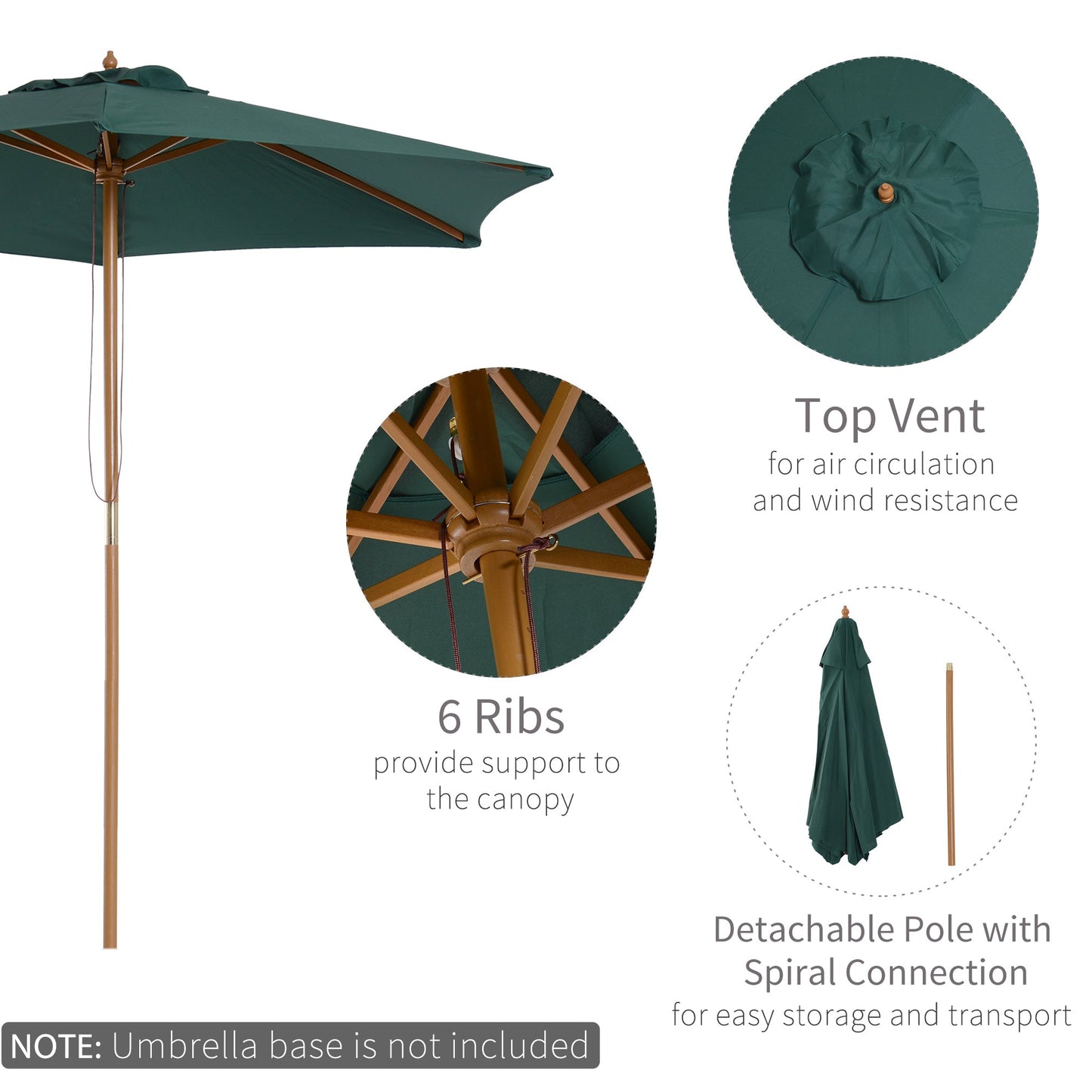 2.5m Wooden Garden Patio Parasol Umbrella-Dark Green