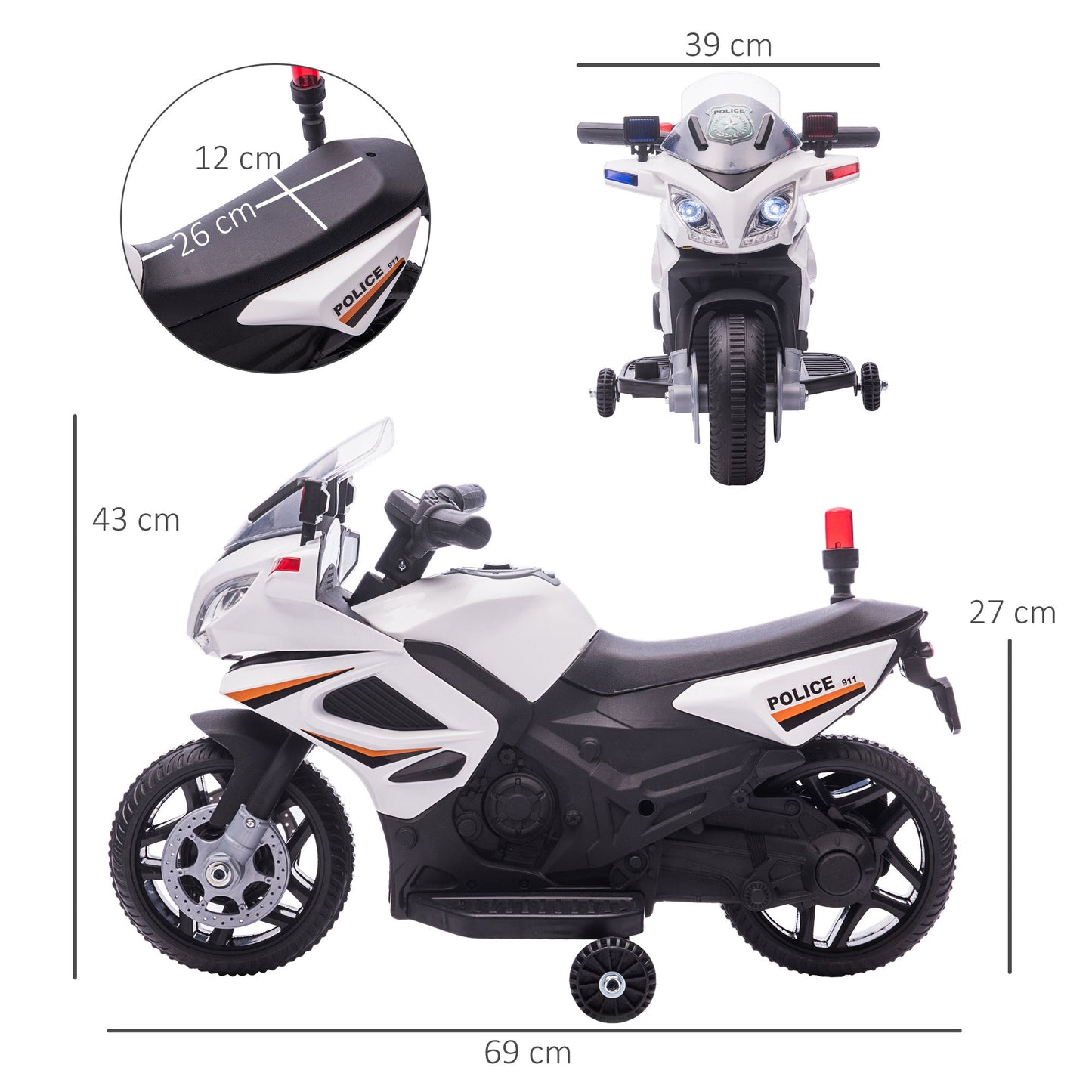 Kids 6V Electric Pedal Motorcycle Ride-On Toy Battery 18-48 months White