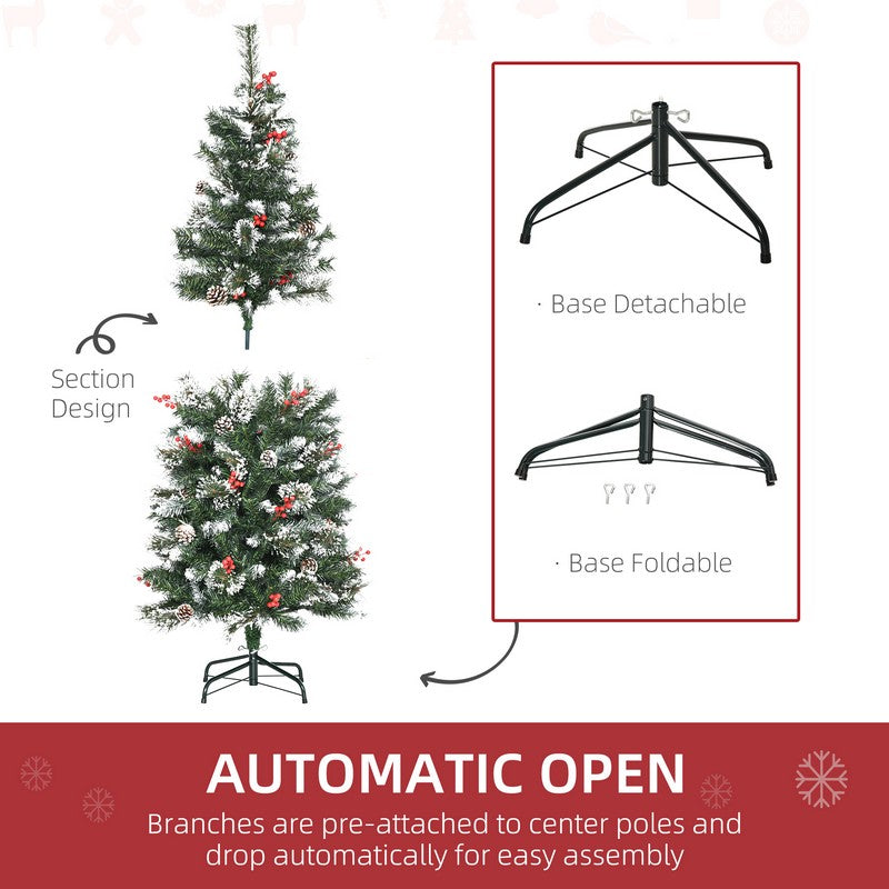 5FT Snow Dipped Artificial Christmas Tree Slim Pencil Xmas Tree with 402 Realistic Branches