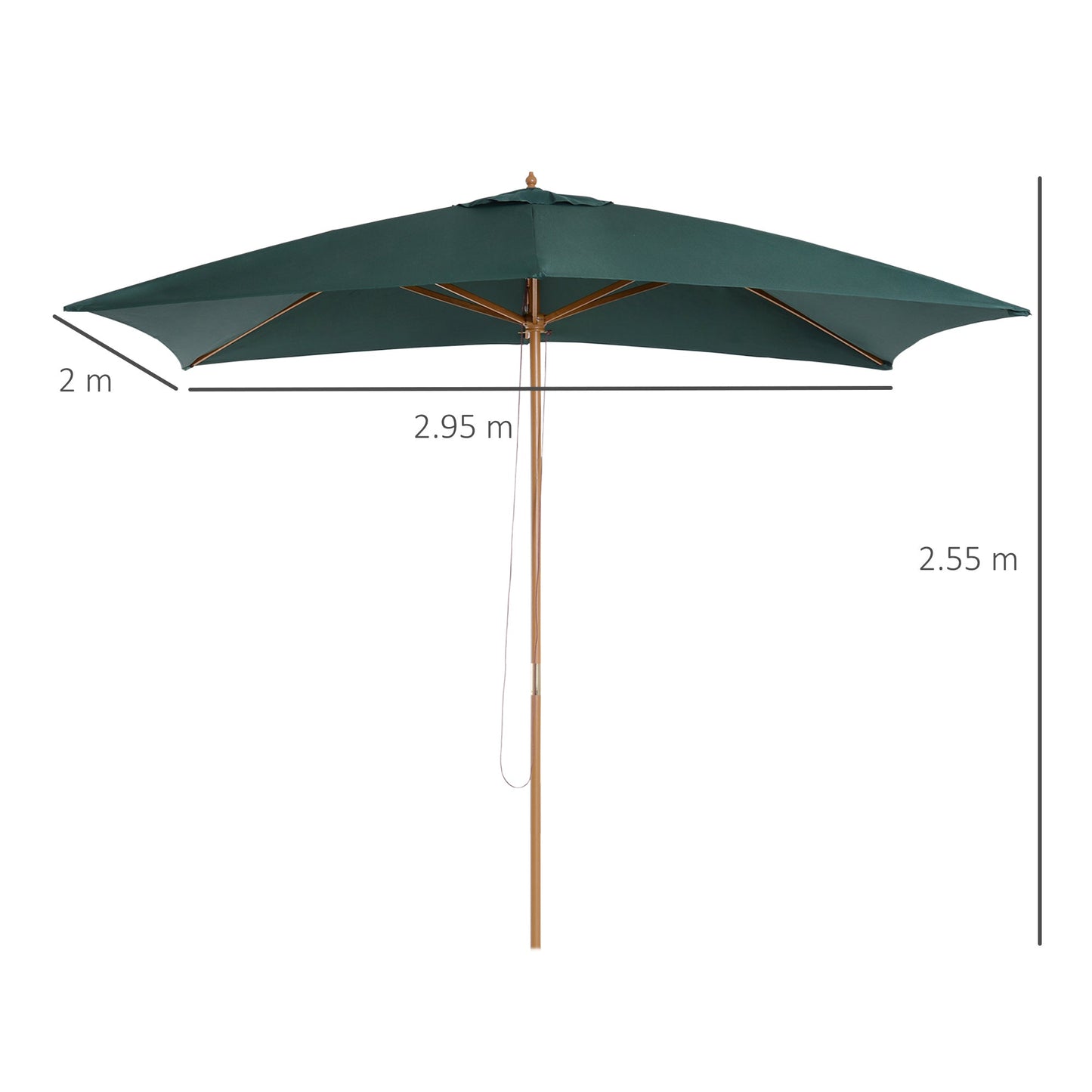 2 x 3m Wooden Garden Parasol Umbrella Outdoor Sun Shade Canopy