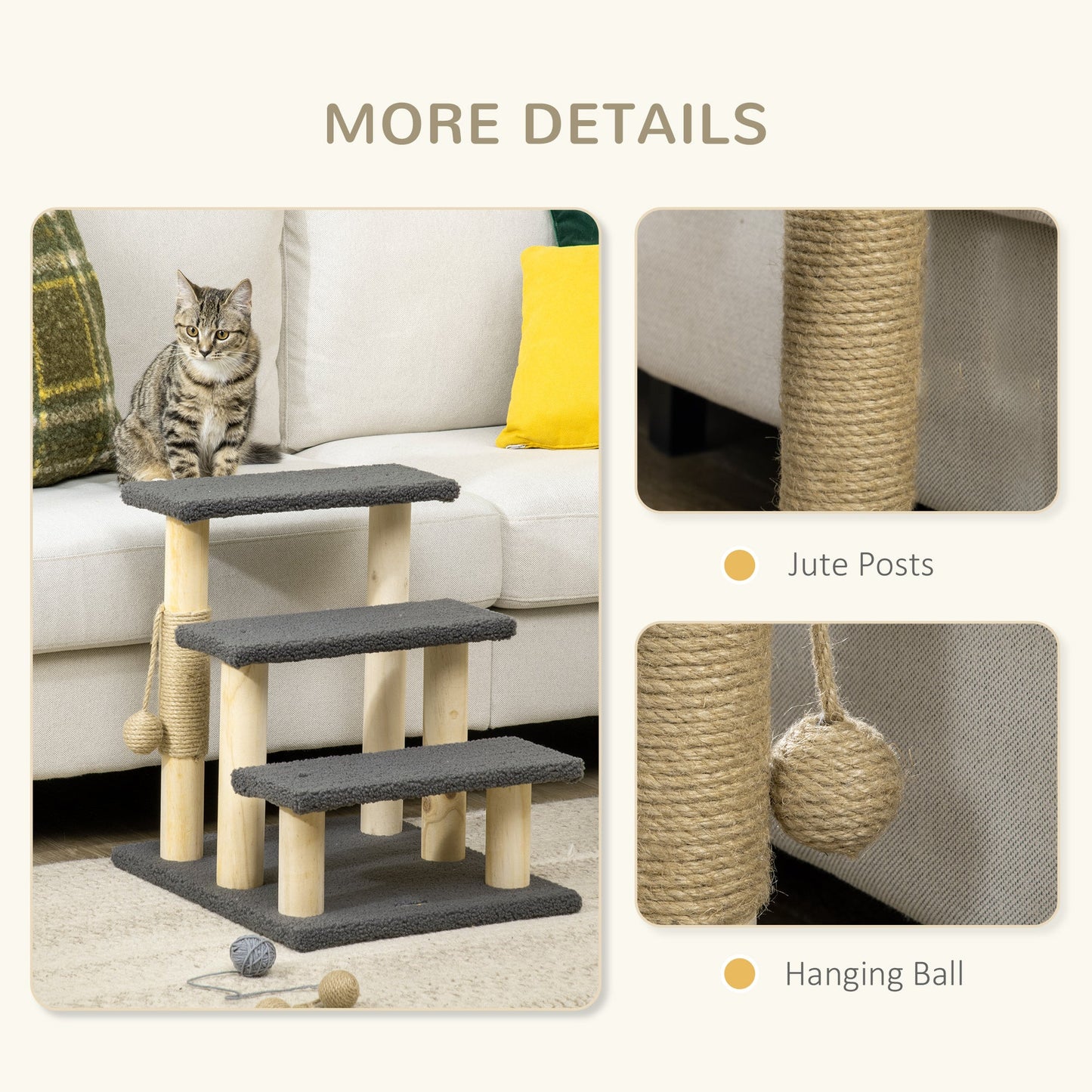 PawHut 48cm Three-Step Cat Tree