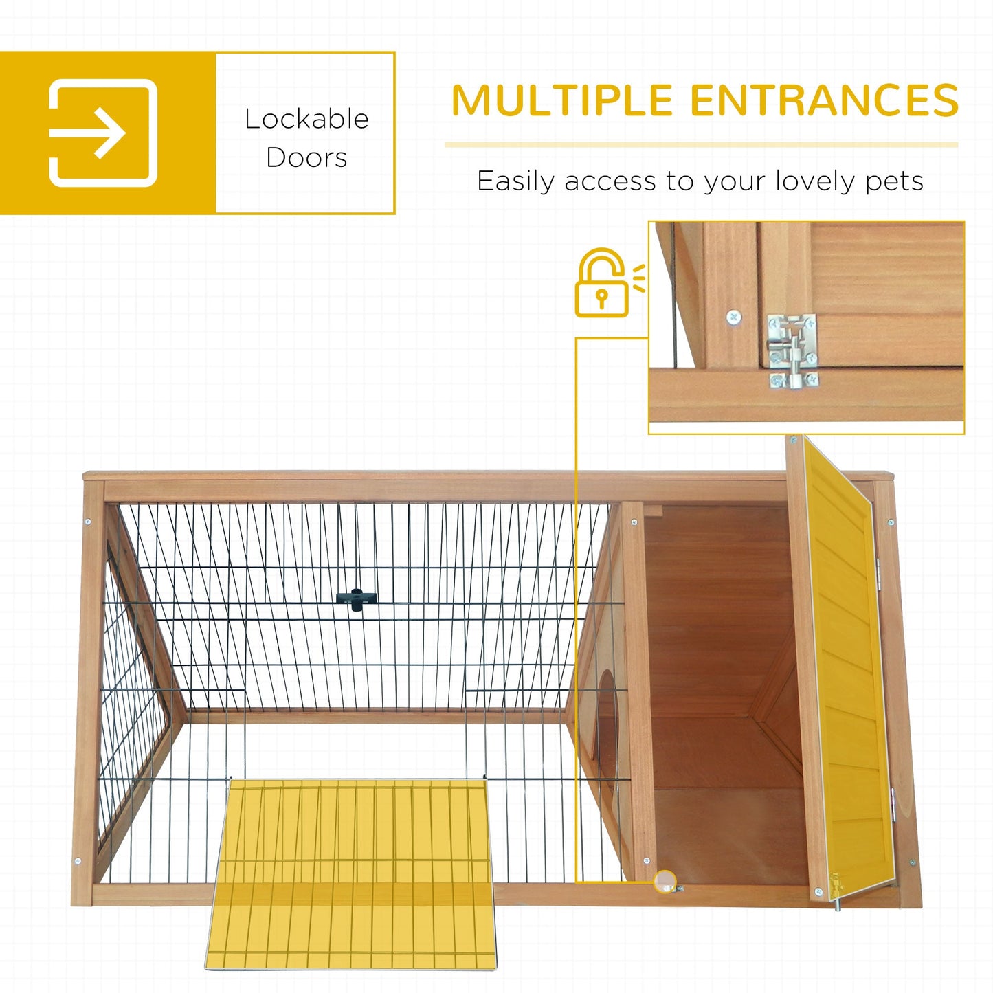 PawHut Outside Wooden Rabbit Hutch w/ Outside Area - Yellow