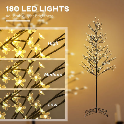 6ft Artificial Cherry Tree Light with Plug In 180 Warm White Pre-Lit LED light for Indoor and Covered Outdoor Use