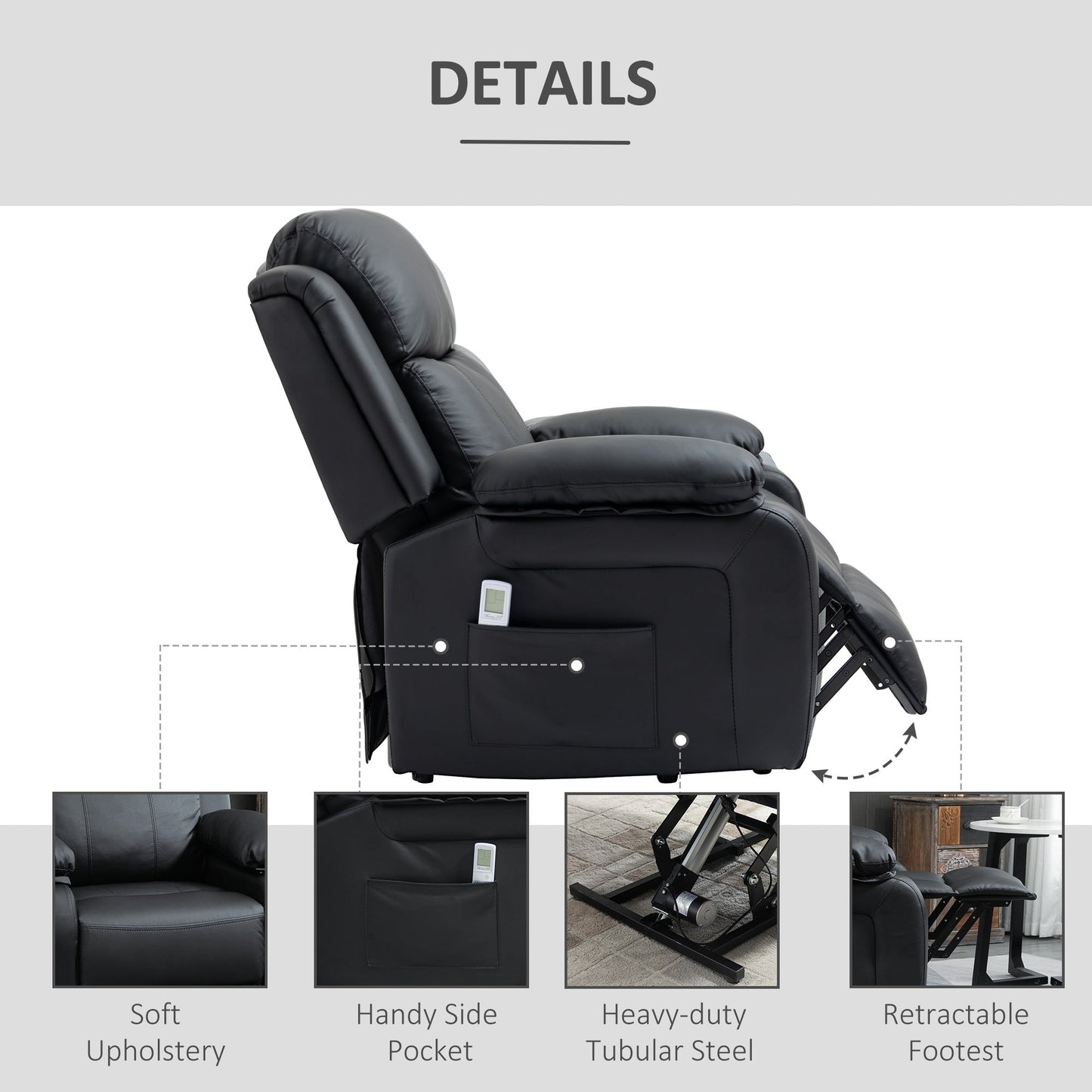 Electric Power Lift Recliner Chair Vibration Massage Reclining Chair with Remote Control and Side Pocket