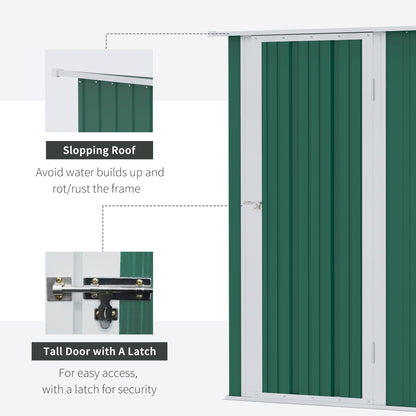 Galvanised 5 x 3' Single Door Pent Garden Store Lockable Steel Green by Steadfast