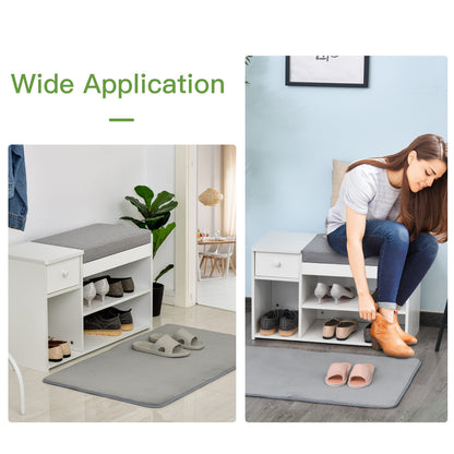 Multi-Storage Shoe Bench w/ Drawer 3 Compartments Cushioned Home Organisation Furniture Tidy Boots Hallway Entryway White