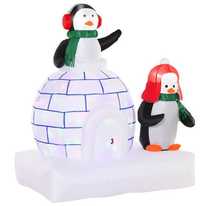 Homcom 5ft Christmas Inflatable Two Penguins Wearing a Scarf with Ice House Blow Up Decor Home Indoors with Built-in LED Lights Outdoor Toys in Lawn Garden