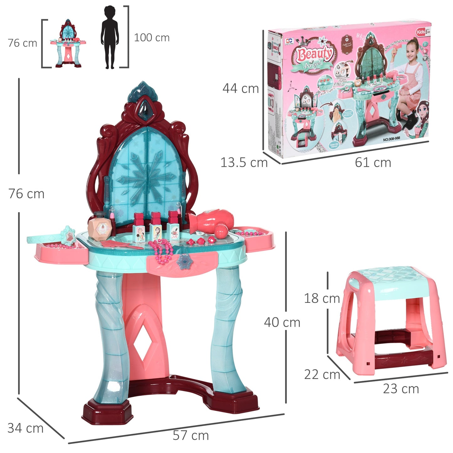 31 PCS Kids Dressing Table Set with Magic Princess Mirror