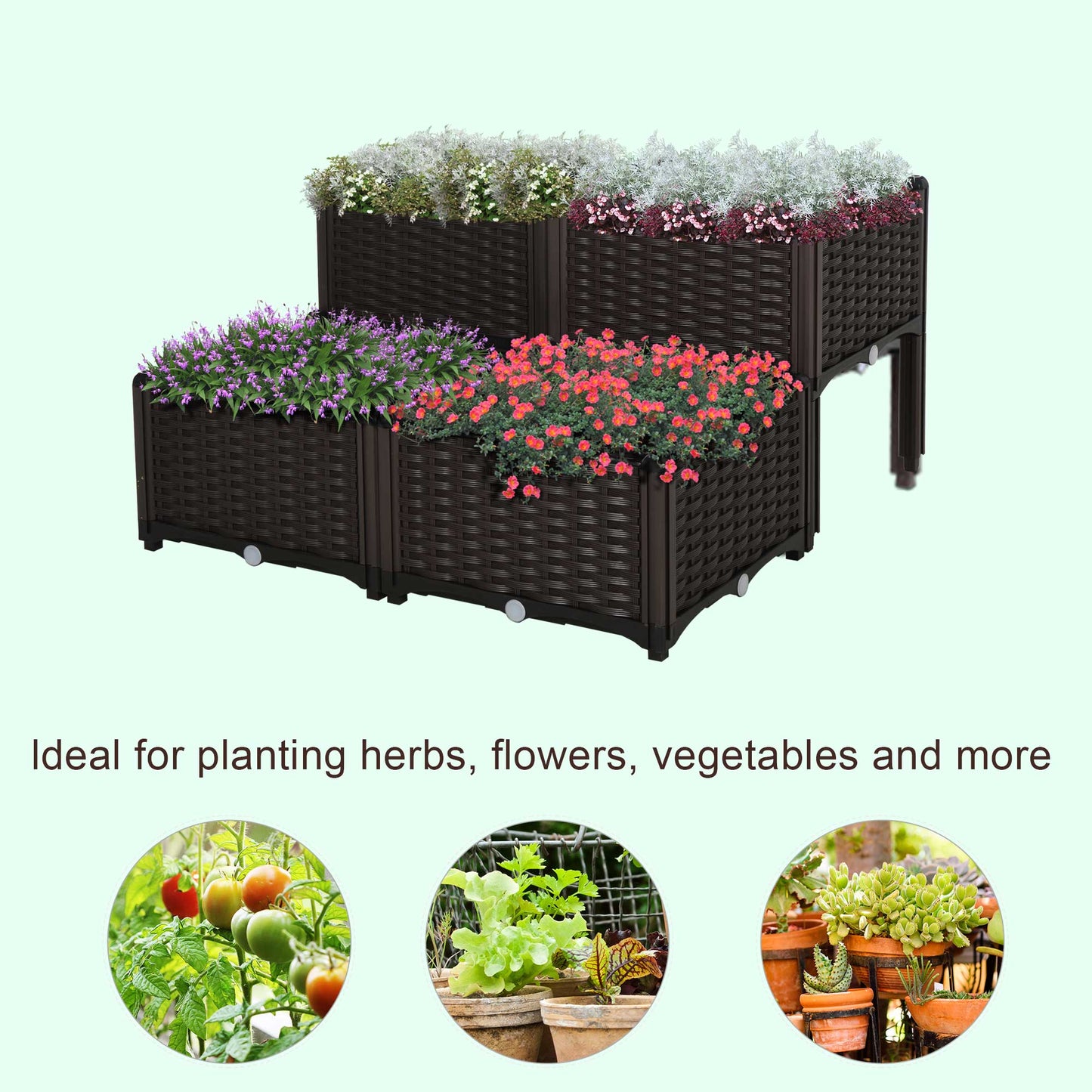 Set of 4 26L Garden Raised Bed Elevated Patio Flower Plant Planter Box PP Vegetables Planting Container