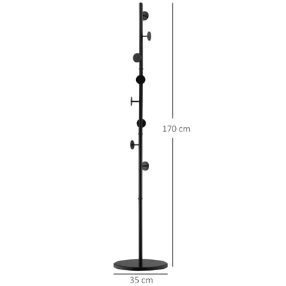 Homcom Slimline Metal Coat Stand With Round Hooks - Black