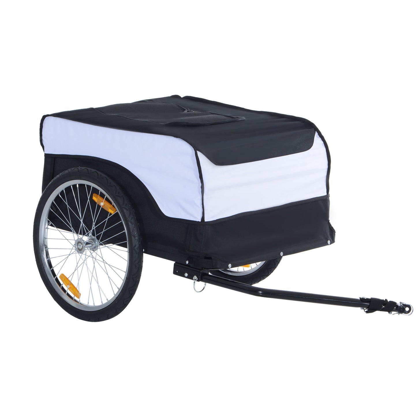 Bike Trailer Cargo in Steel Frame Extra Bicycle Storage Carrier with Removable Cover and Hitch White and Black