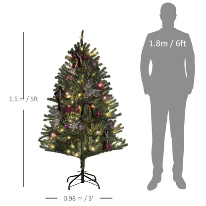 5ft Decorated Christmas Tree Artificial - Dark Green with LED Lights Warm White 486 Tips