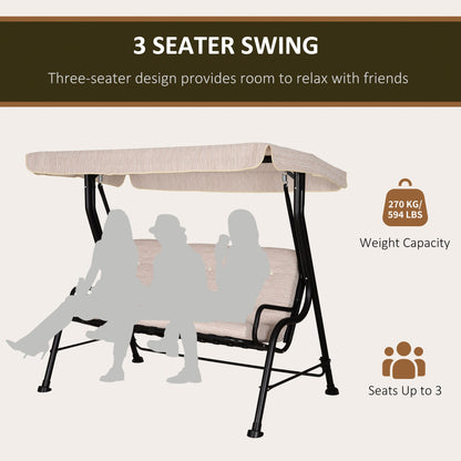 Steel Frame 3 Seater Outdoor Garden Swing Chair w/ Canopy Beige