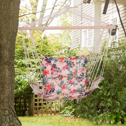 100x106cm Hanging Hammock Chair Safe Rope Frame Pillow Top Bar Bright Floral