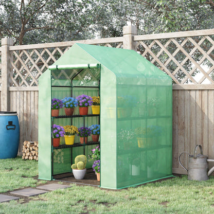 Walk in Garden Greenhouse with Shelves Polytunnel Steeple Green house Grow House Removable Cover 143x138x190cm