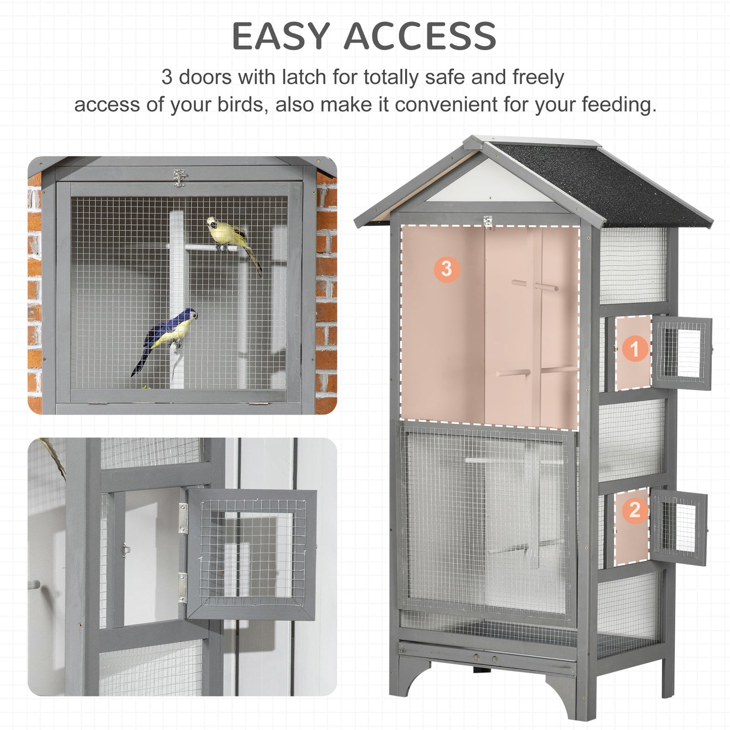 Cosy 153cm Bird Aviary Cage Fir Wood & Metal Grey & Black by Pawhut