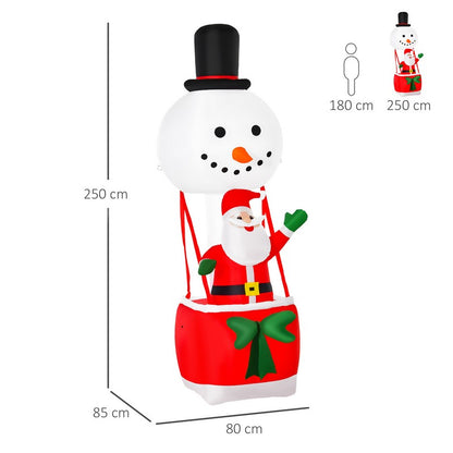 Homcom 8ft Christmas Inflatable Decoration with Santa Claus on Snowman Hot Air Balloon