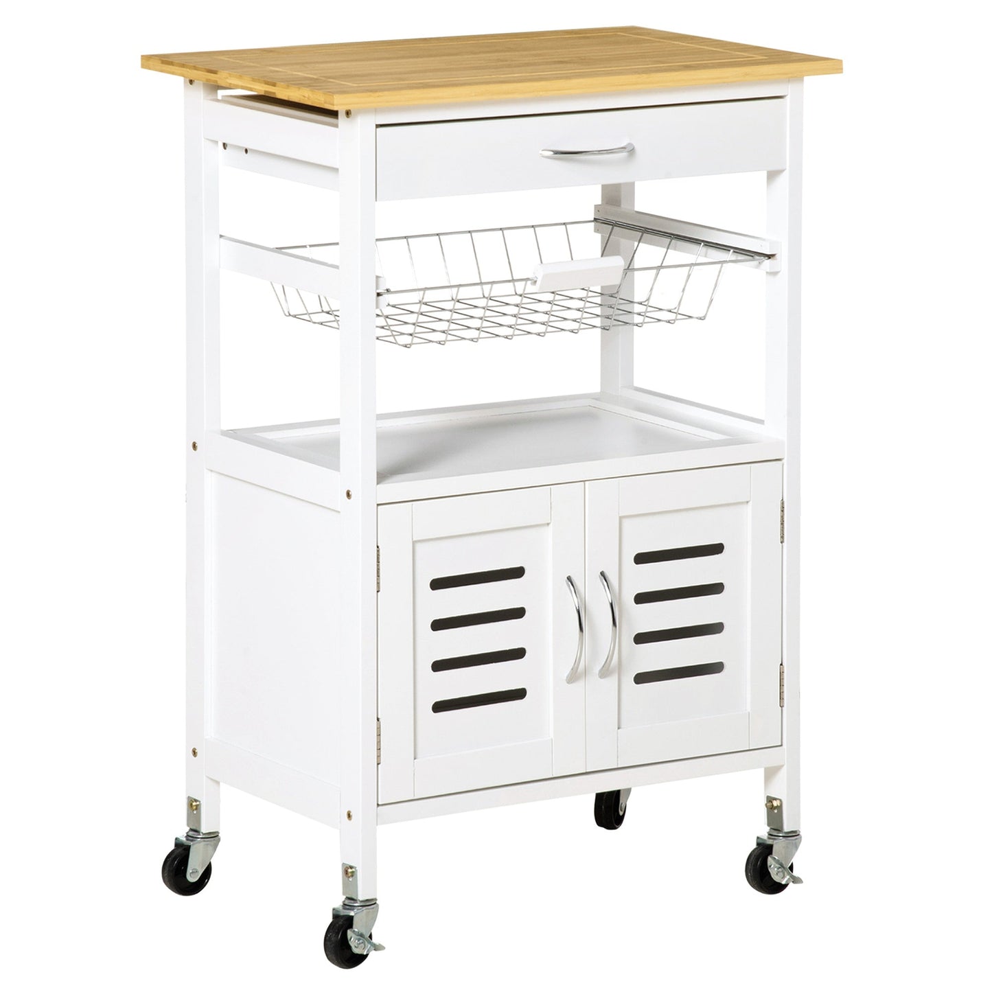 Rolling Kitchen Island Trolley Utility Cart on Wheels with Bamboo Table Top