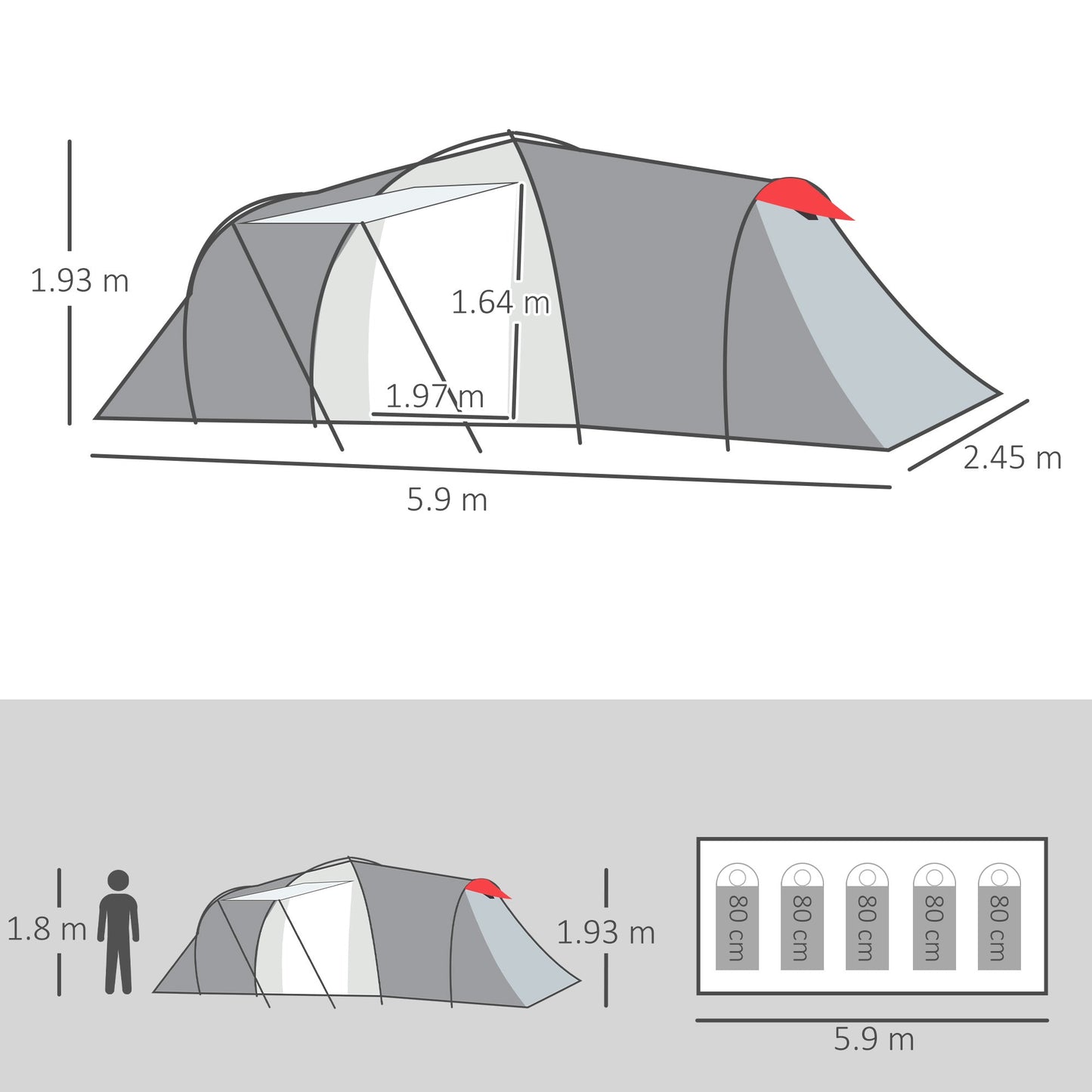 4-6 Man Tunnel Tent with 2 Bedroom