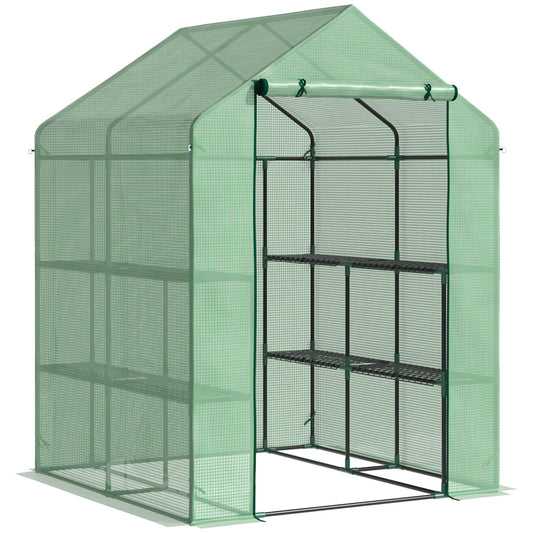 Walk in Garden Greenhouse with Shelves Polytunnel Steeple Green house Grow House Removable Cover 143x138x190cm