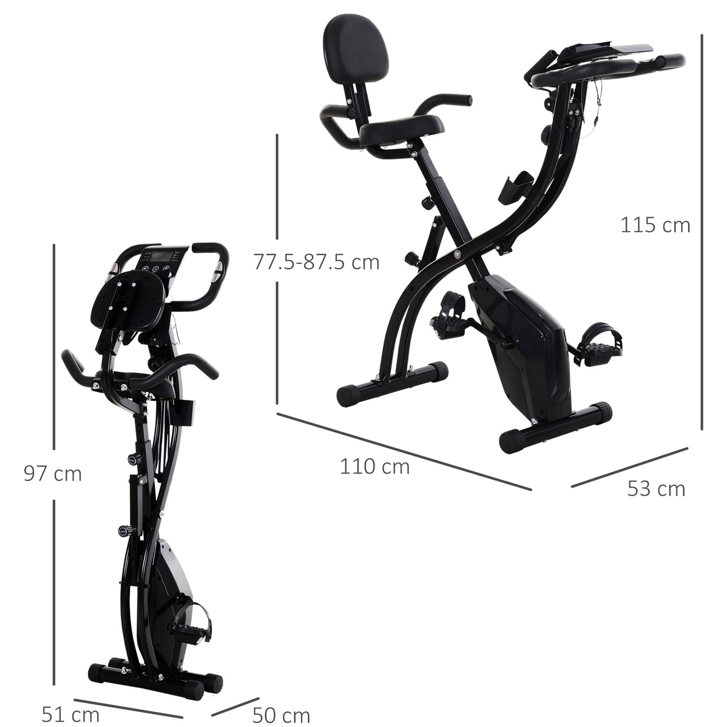 Homcom 2-in-1 Foldable Exercise Bike Recumbent Stationary Bike 8-Level Adjustable Magnetic Resistance with Pulse Sensor LCD Display