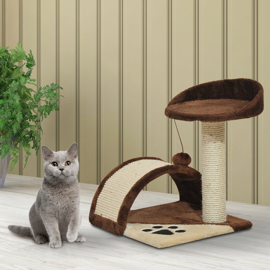 PawHut 2-Tier Cat Tree Scratching Post with Dangle Toy Brown