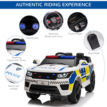 12V Kid Electric Ride On Police Car w/ Remote Siren Light Bluetooth 3-6 Years