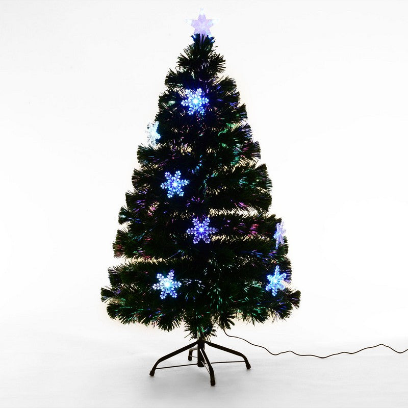 Homcom 4FT Green Fibre Optic Artificial Christmas Tree Xmas Colourful LED Scattered Tree with Snowflakes Ornaments Fireproofing