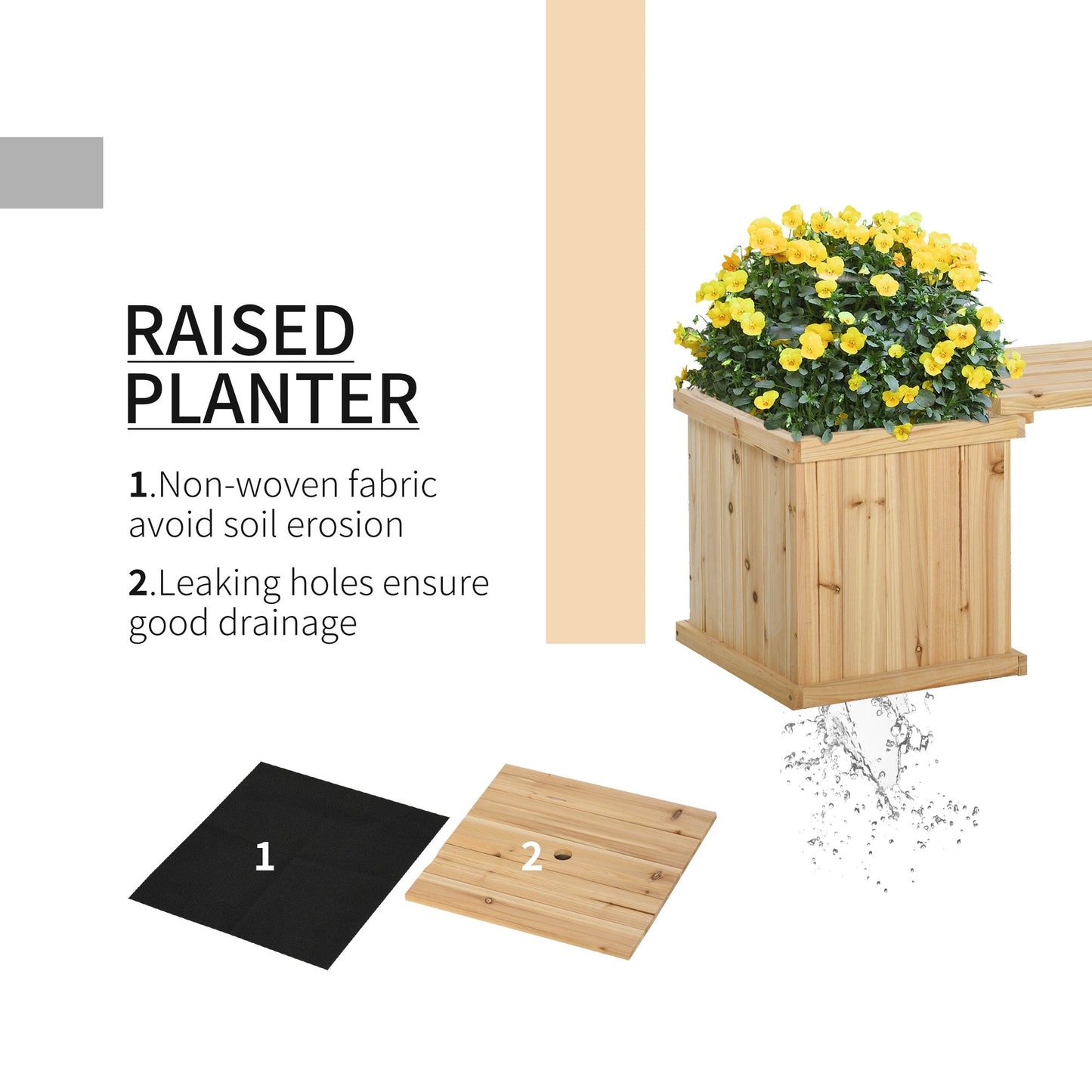 37L Wooden Garden Planter & Bench Combination Garden Raised Bed Patio Park Natural 176 x 38 x 40 cm