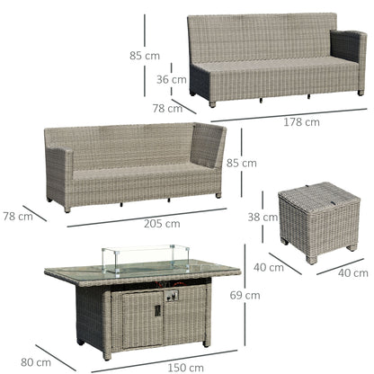 8 Seater Outdoor PE Rattan Sofa Set Conversation Set w/ Fire Pit Table