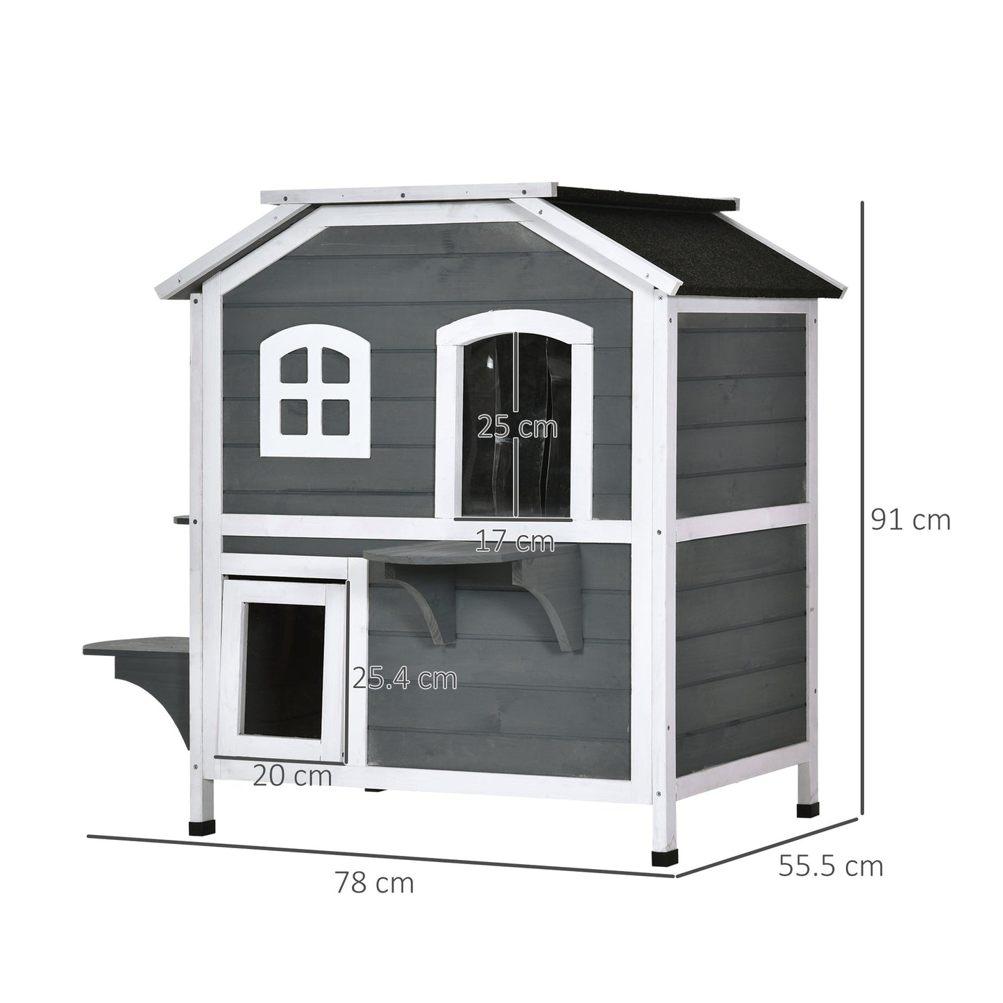 American Dream 91cm Cat House Fir Wood Grey & Black by Pawhut