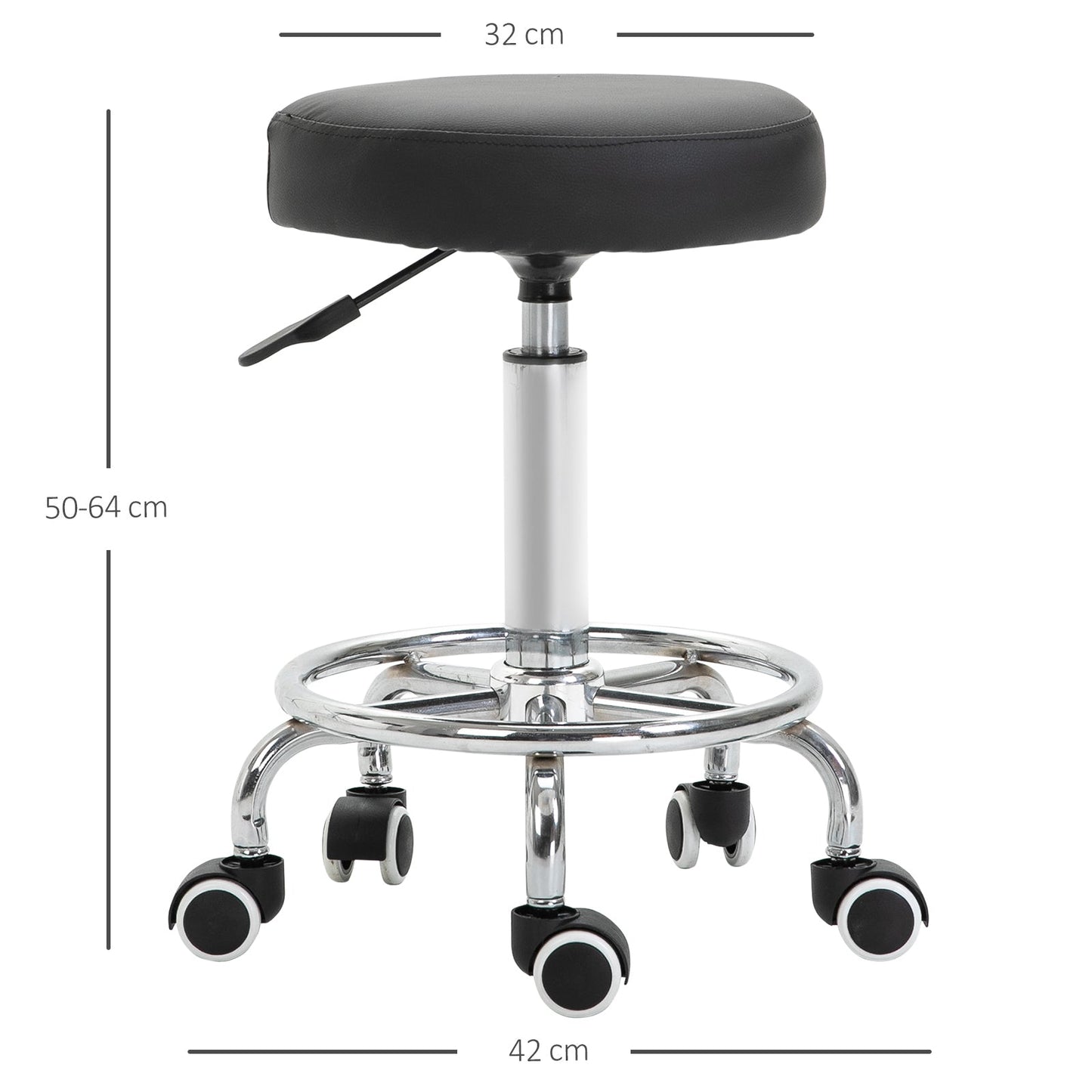 Wheeled Salan Stool Adjustable Height Steel Framed Black by Vinsetto