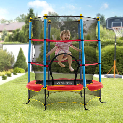 5.4FT/65 Inch Kids Trampoline with Enclosure Net Built-in Zipper Safety Pad Indoor Outdoor for Children Toddler Age 3-6 Years Old