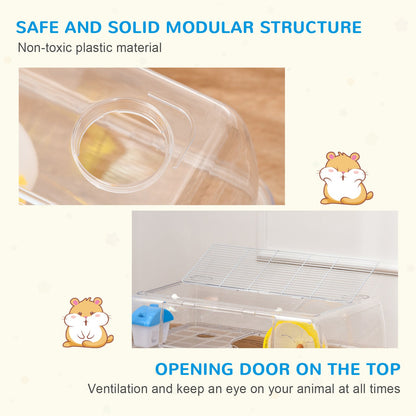 PawHut Portable 2 Storey Hamster Cage w/ Running Wheel Drinker Feeding Bowl