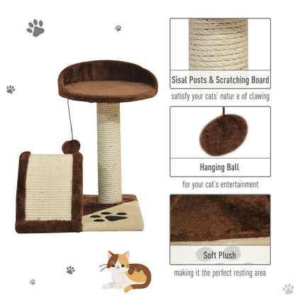 PawHut 2-Tier Cat Tree Scratching Post with Dangle Toy Brown