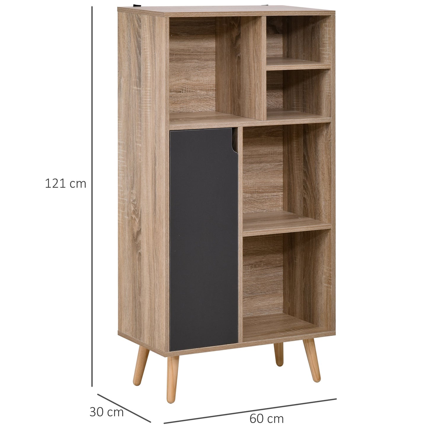 Freestanding Bookshelf Living Room Bookcase Storage Cabinet with 5 Shelves and Door Cupboard for Home Office