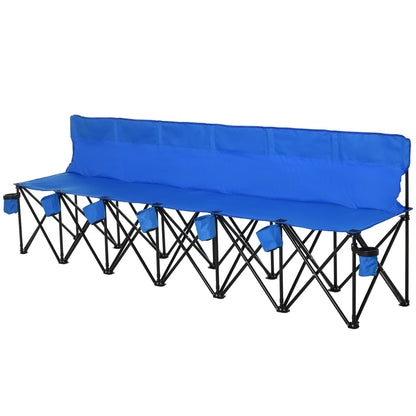 Football 6 Seater Folding Sports Bench Outdoor Picnic Camping Portable Spectator Chair Steel Frame w/ Cup Holder & Carry Bag - Blue