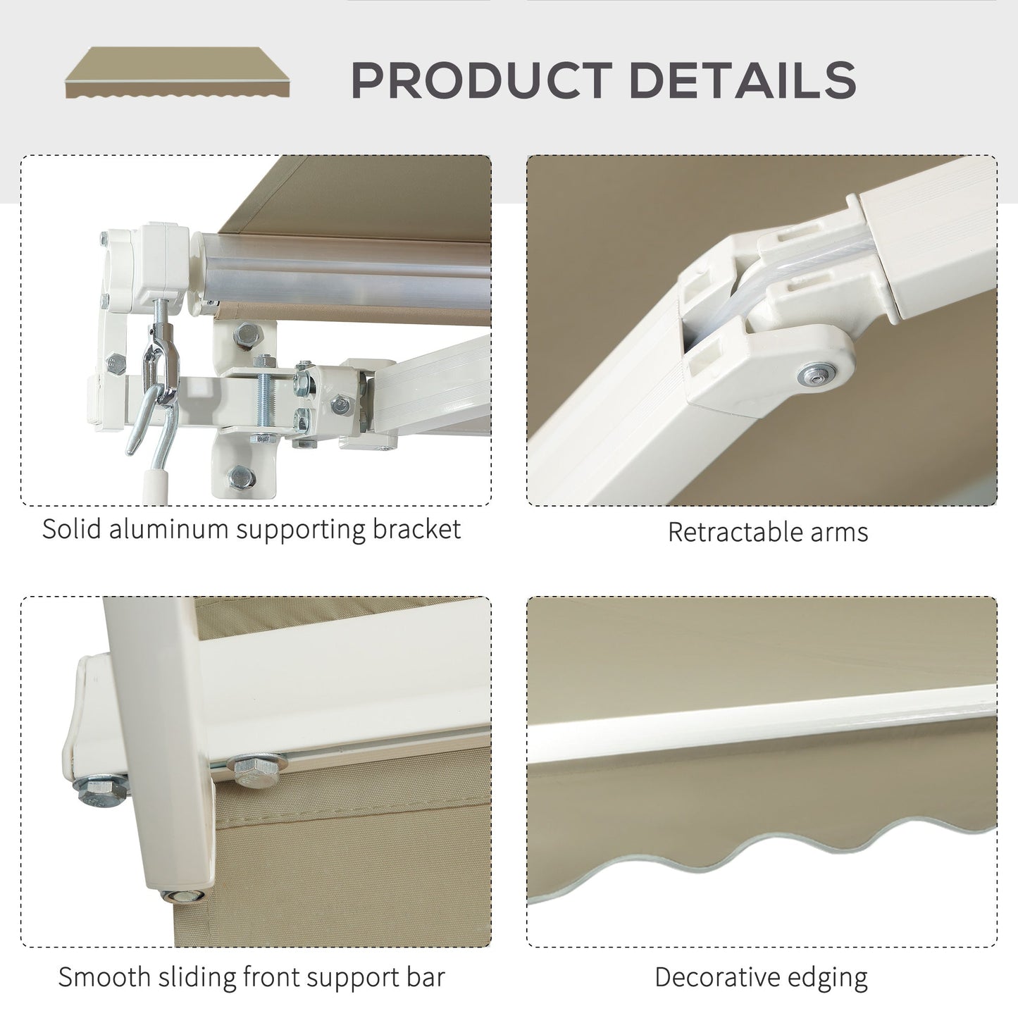 Outsunny 2.5X2 M Manual Retractable Awning-Beige Canopy/White Frame